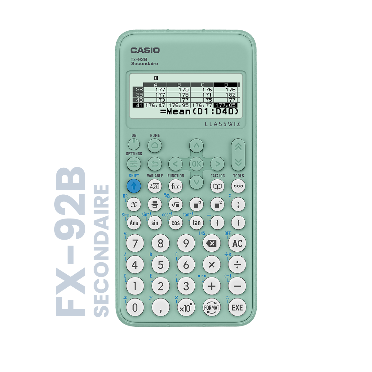 HYPERBURO  CALCULATRICE CASIO SCIENTIFIQUE FX 92 COLLÈGE 2D+ ÉCRAN GÉANT 5  LIGNES STATISTIQUES TABLEAU VALEURS 166X77X14MM 100G