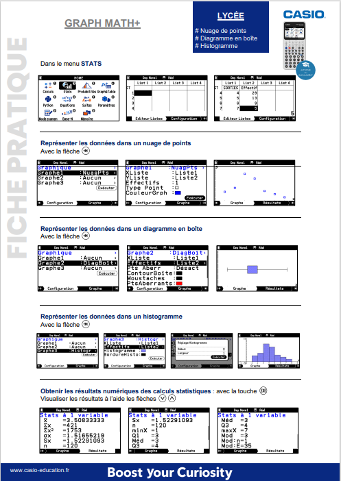 GRAPH MATH+ : Statistiques à une variable - Menu Stats - Lycée | Casio ...
