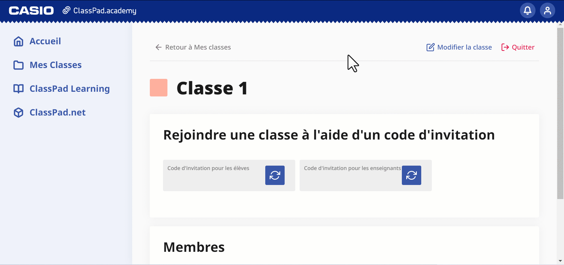 Générer un code invitation élève sur classpad.academy