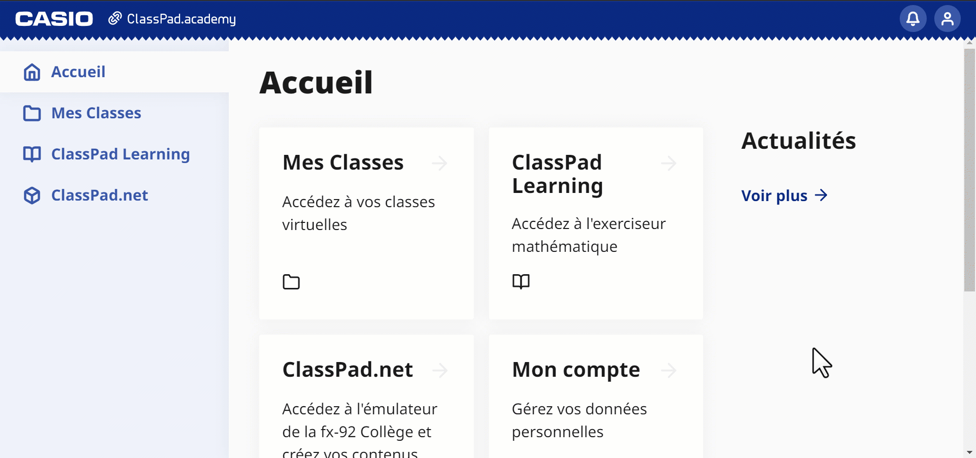 Ouvrir l'émulateur de la calculatrice sur classpad.academy