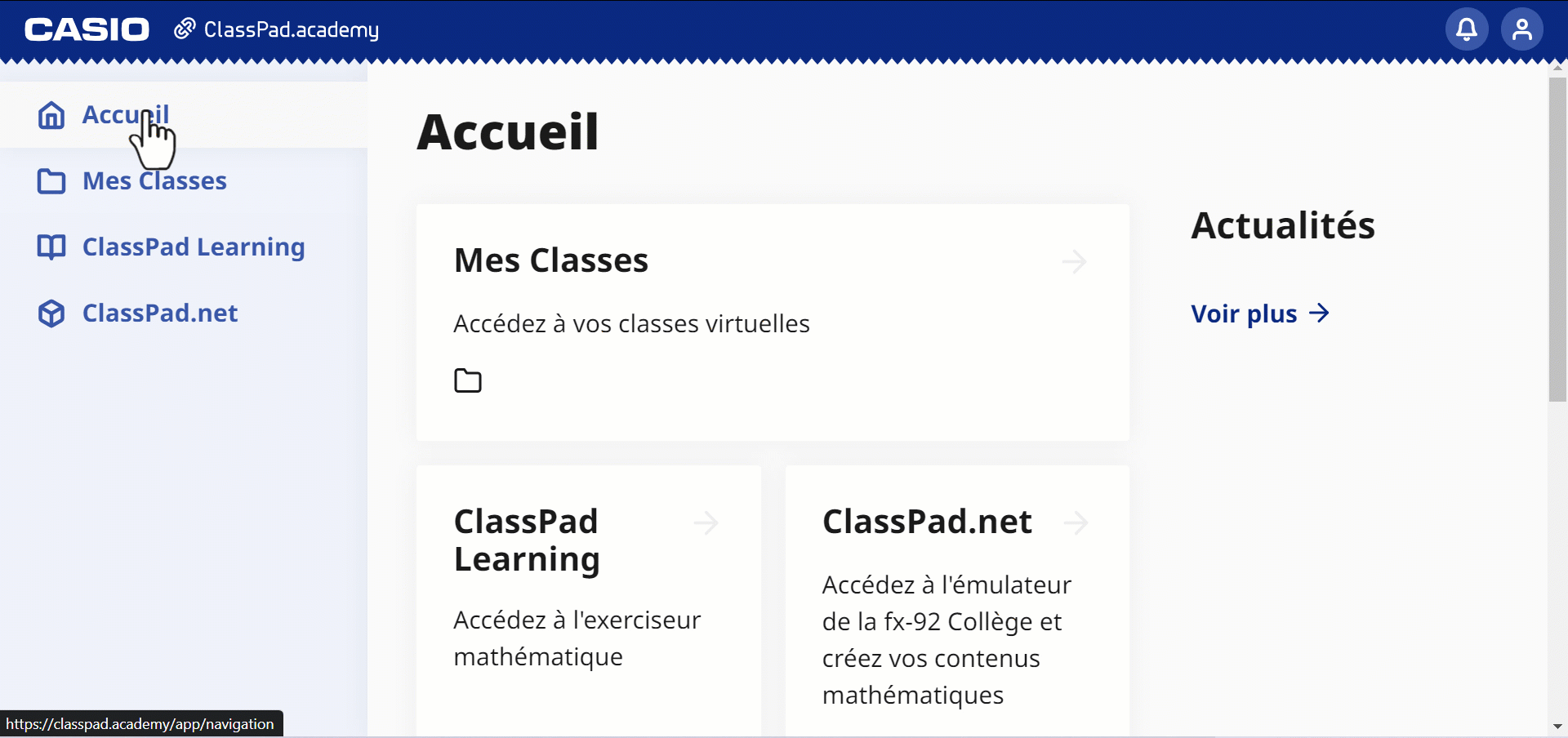 Rejoindre une classe sur classpad.academy