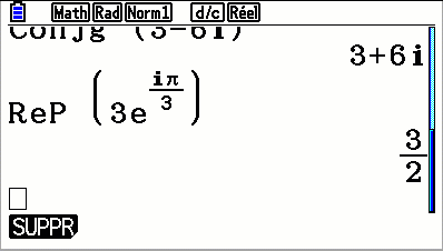 Partie imaginaire d'un nombre complexe avec la calculatrice casio Graph 35+E II et Graph 90+E