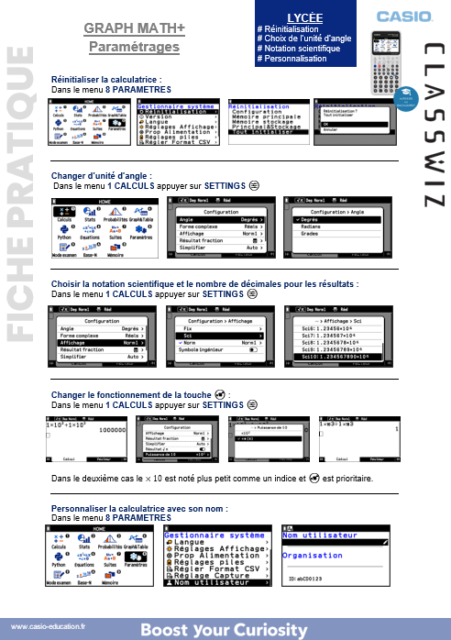 Paramétrages de la calculatrice GRAPH MATH+ - Lycée | Casio Education ...