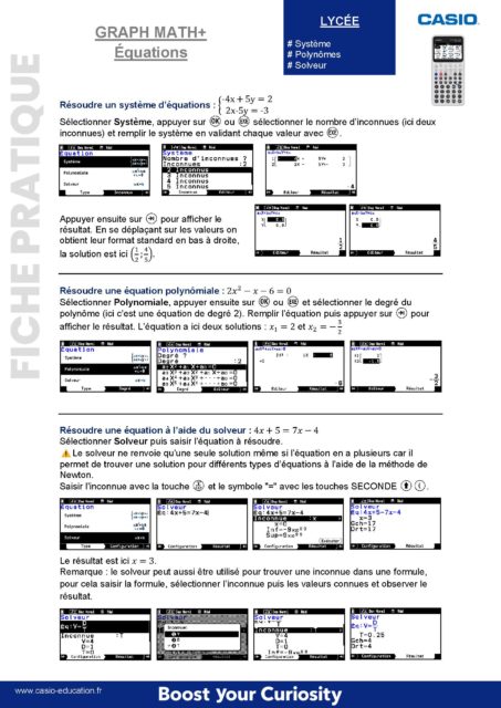 Équations avec la calculatrice GRAPH MATH+ - Lycée | Casio Education ...