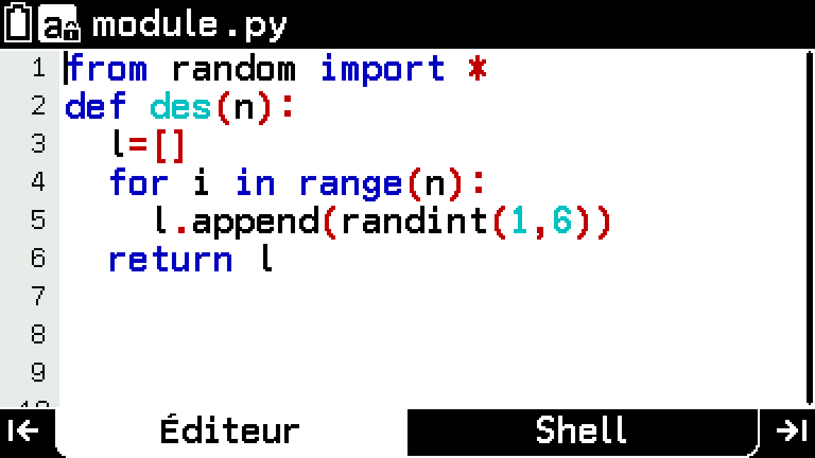 Listes et nombres aléatoires dans le menu python de la calculatrice CASIO GRAPH MATH+