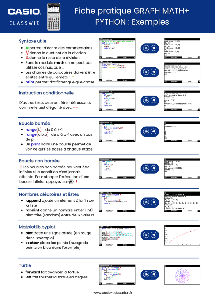 Menu Python avec la calculatrice GRAPH MATH+ - Lycée | Casio Education ...