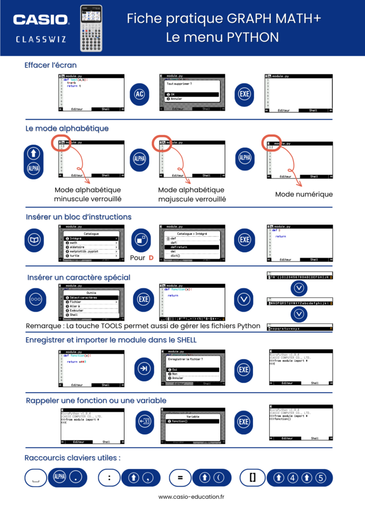 Menu Python avec la calculatrice GRAPH MATH+ - Lycée | Casio Education ...
