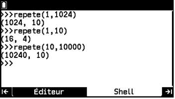 Exécution d'une boucle while dans le menu PYTHON de la calculatrice CASIO GRAPH MATH+