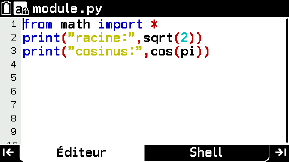 Le module math dans le menu Python de la GRAPH MATH+