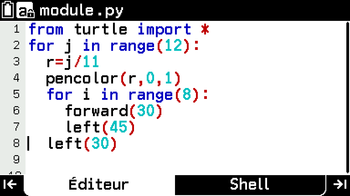 Turtle avec le menu Python de la calculatrice CASIO GRAPH MATH+