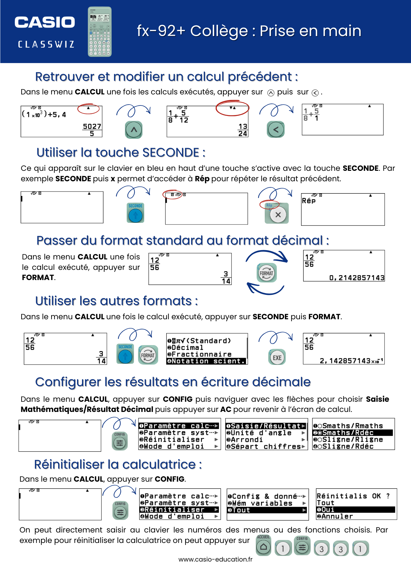 Fiche pratique : Prise En Main de la calculatrice Fx 92+ Collège