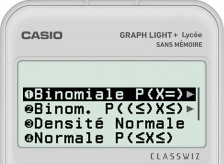 Probabilité de X entre deux valeurs, loi binomiale GRAPH LIGHT+