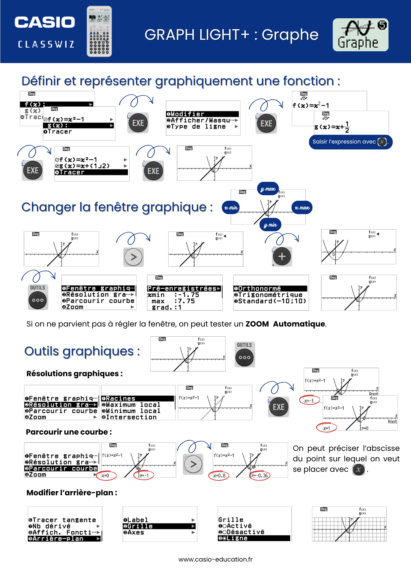 Fiche pratique, menu GRAPHE avec la calculatrice CASIO GRAPH LIGHT+
