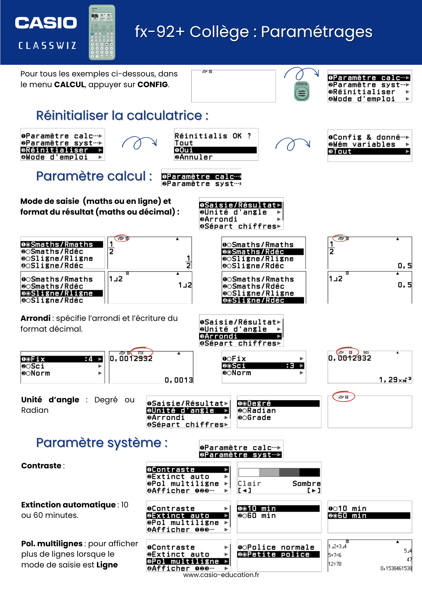 Fx 92+ Paramétrages mini