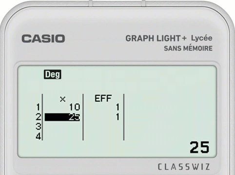 Insérer une ligne dans le menu Stats de la calculatrice CASIO GRAPH LIGHT+