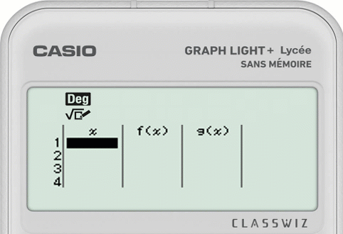 Défini une plage de valeurs pour le tableau de valeurs d'une fonction avec la calculatrice CASIO GRAPH LIGHT+