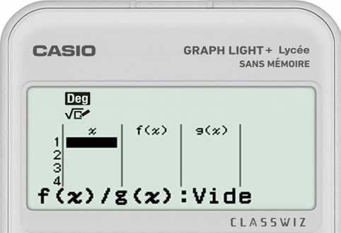 Définir les fonctions dans le menu Tabl Fonct de la calculatrice CASIO GRAPH LIGHT+