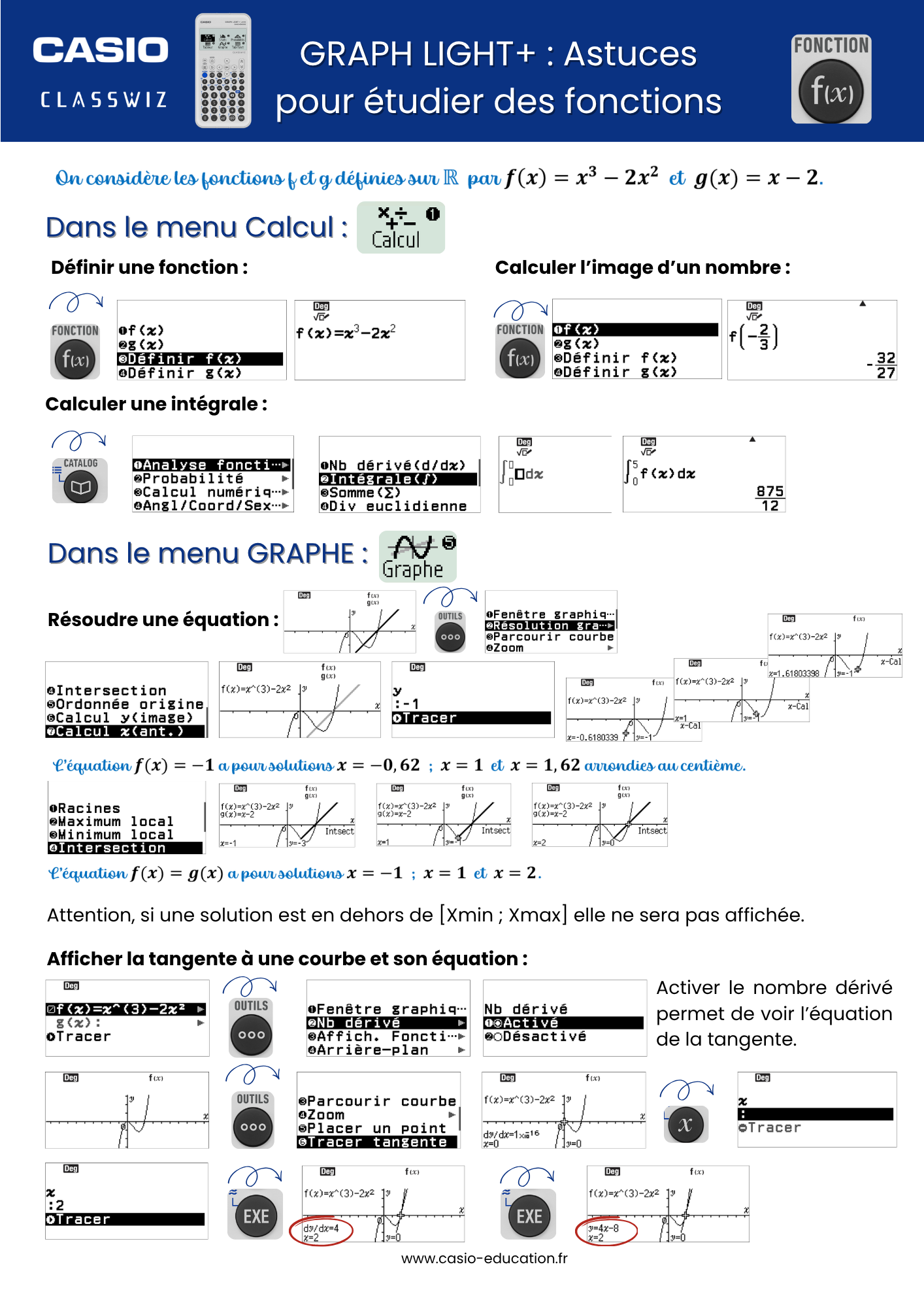 Fiche pratique GRAPPH LIGHT+ Astuces pour étudier des fonctions avec la calculatrice