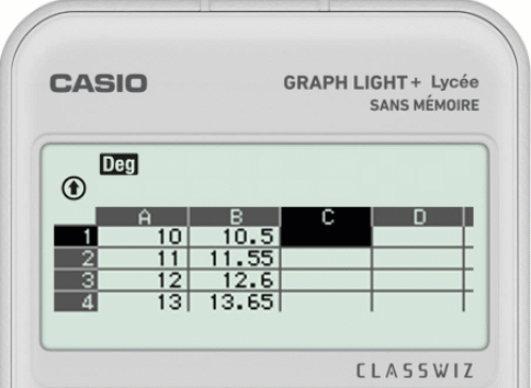 calculer une moyenne avec le tableur de la calculatrice CASIO GRAPH LIGHT+