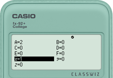 Variables dans la fx-92+ Collège avec x=1.