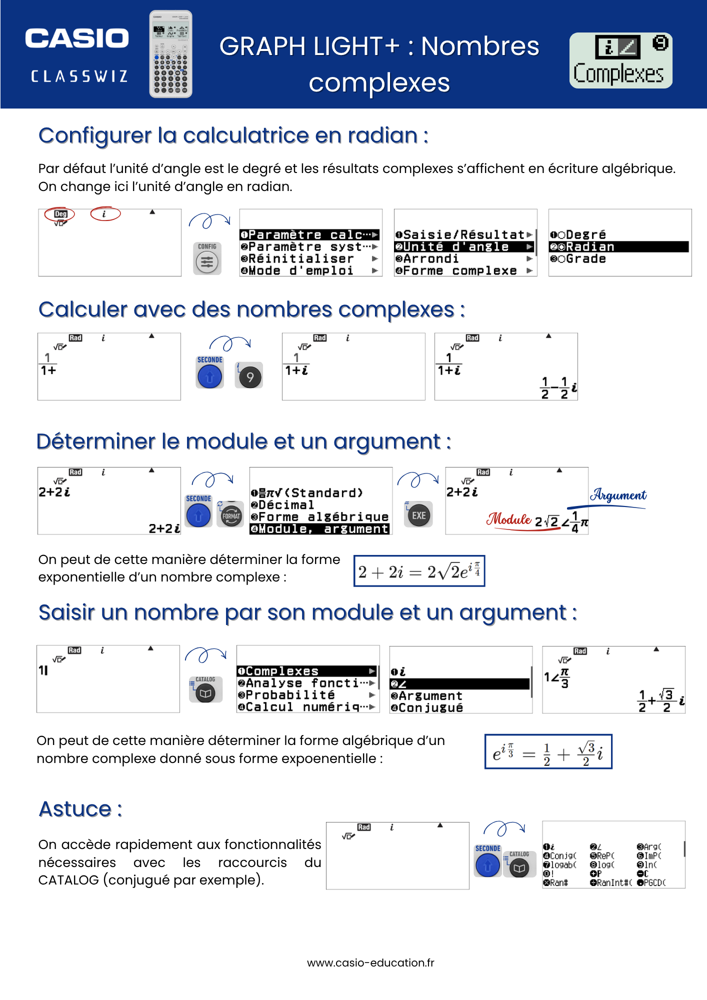 Fiche pratique les nombres complexes avec la calculatrice CASIO GRAPH LIGHT+