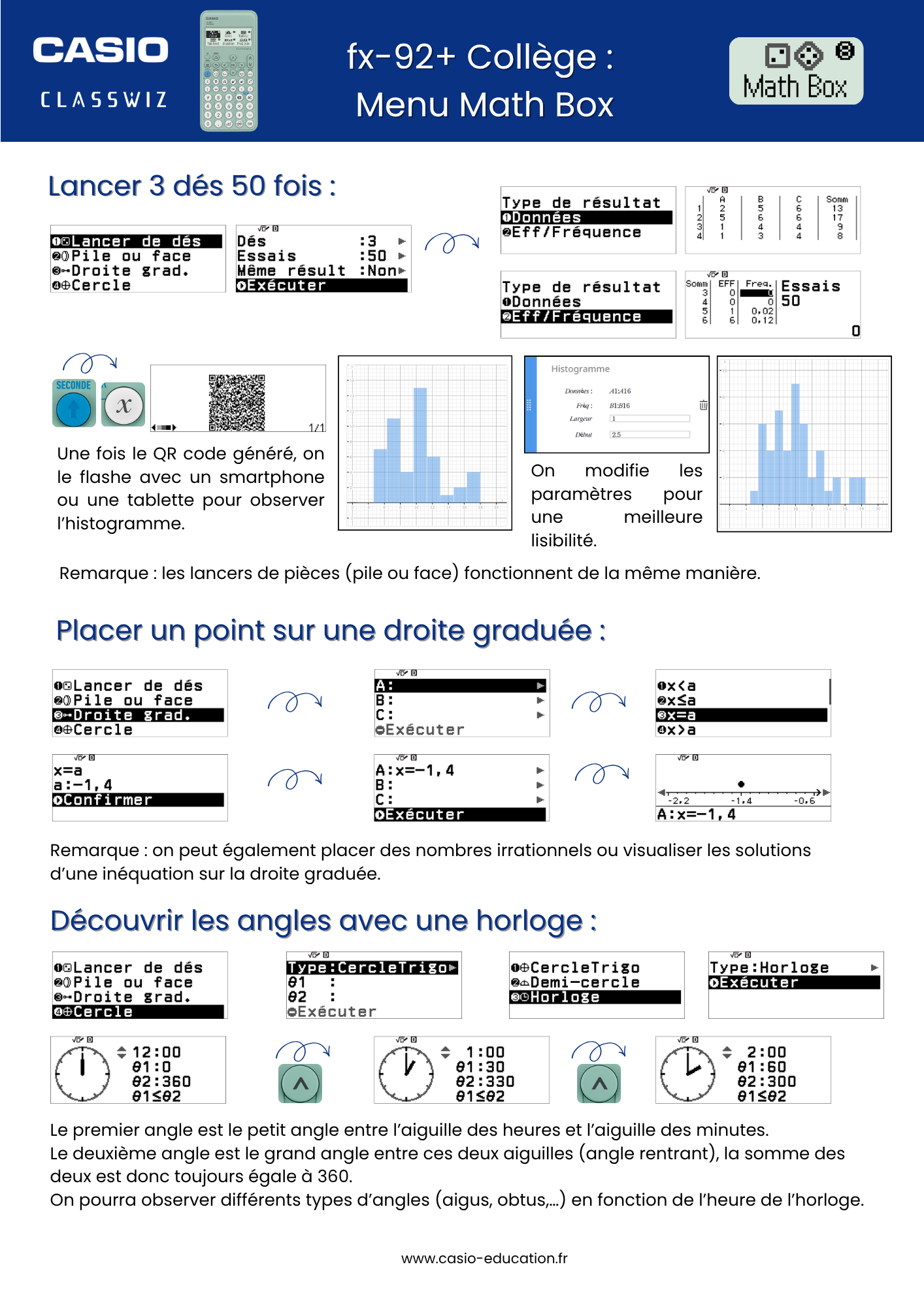 Fiche pratique Menu Math Box fx-92+ Collège
