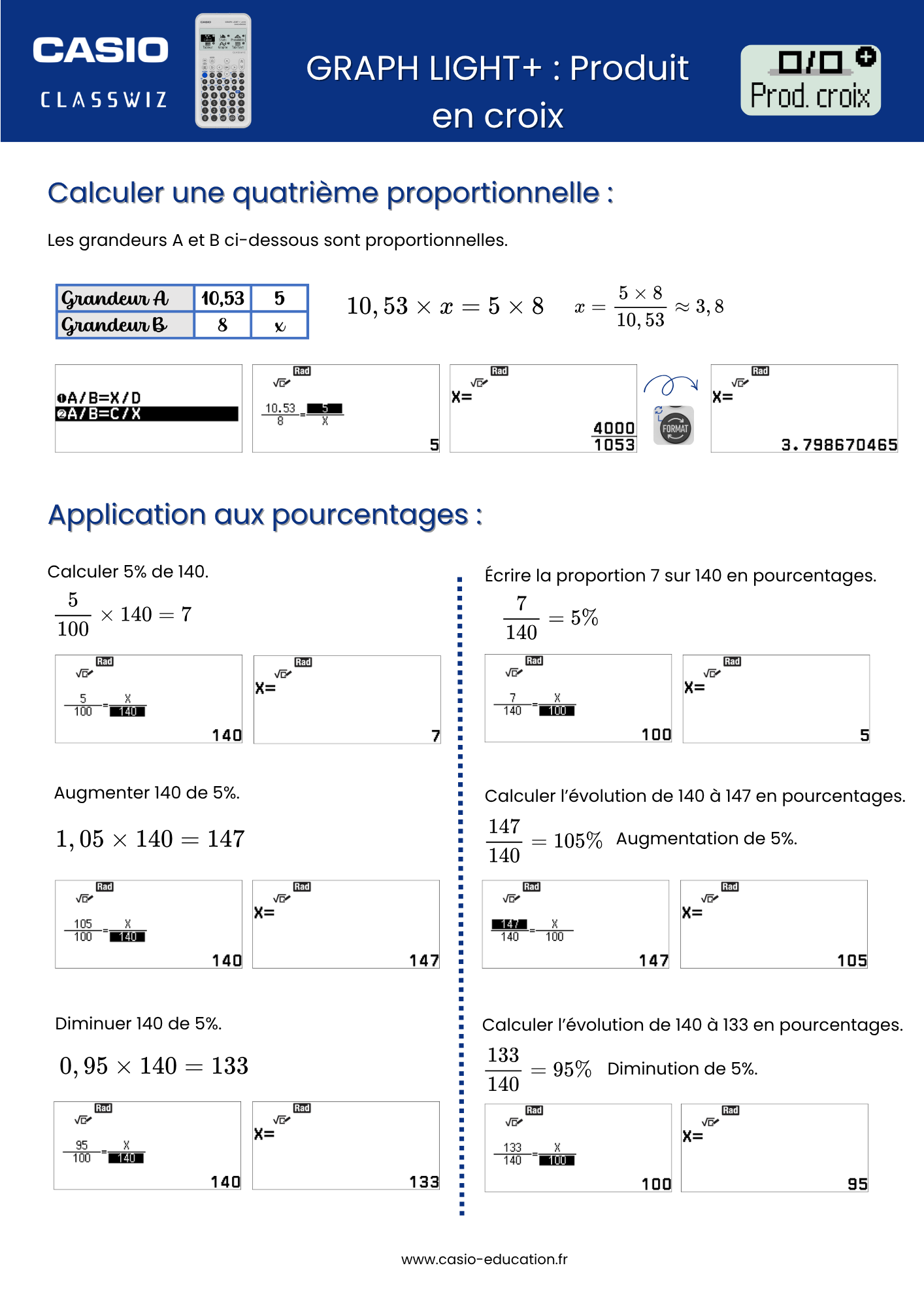 Produit en croix et pourcentages avec la GRAPH LIGHT+